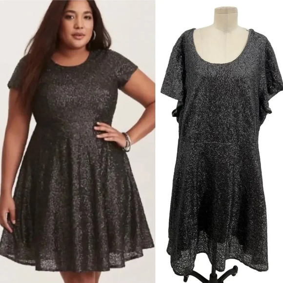 Torrid Gunmetal Grey Sequin Short Sleeve Fit & Flare Dress Plus Size 30‎ - Picture 1 of 15
